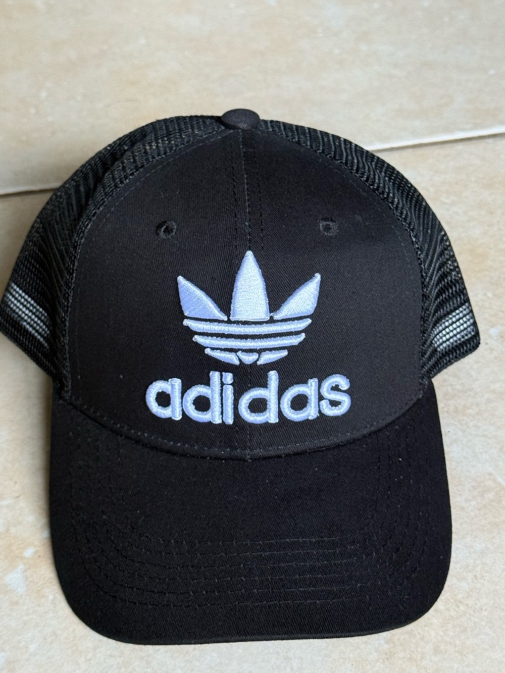 adidas Black Trucker Cap with White Trefoil Logo